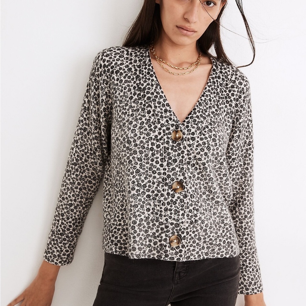 Madewell Vintage Ditsy Cameron Ribbed Cardigan Sweater in Coziest Yarn